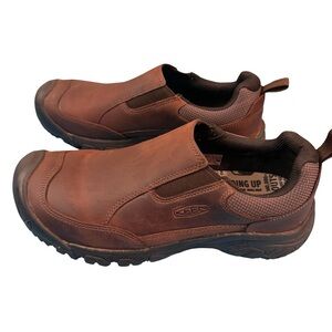 KEEN Men’s 9.5 Brown Leather Slip-On Hiking Trail Shoes Comfort Outdoor